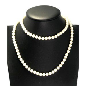 Vintage Faux Pearl Necklace Hand Knotted 30 in